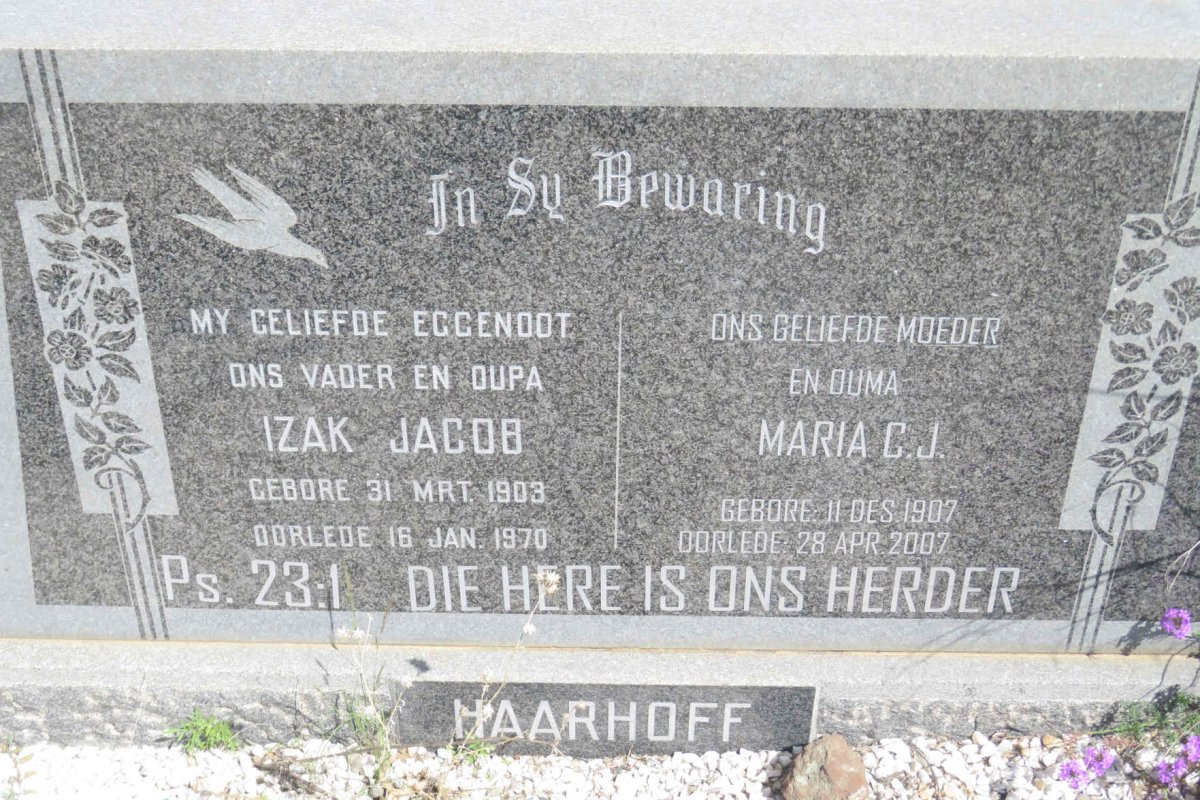 HAARHOFF Izak Jacob 1903-1970 &amp; Maria C.J. 1907-2007