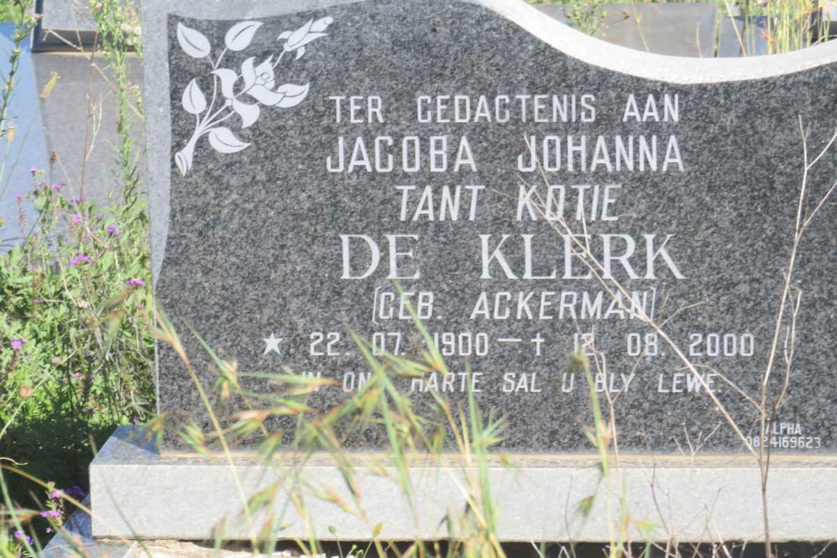 KLERK Jacoba Johanna, de nee ACKERMAN 1900-2000