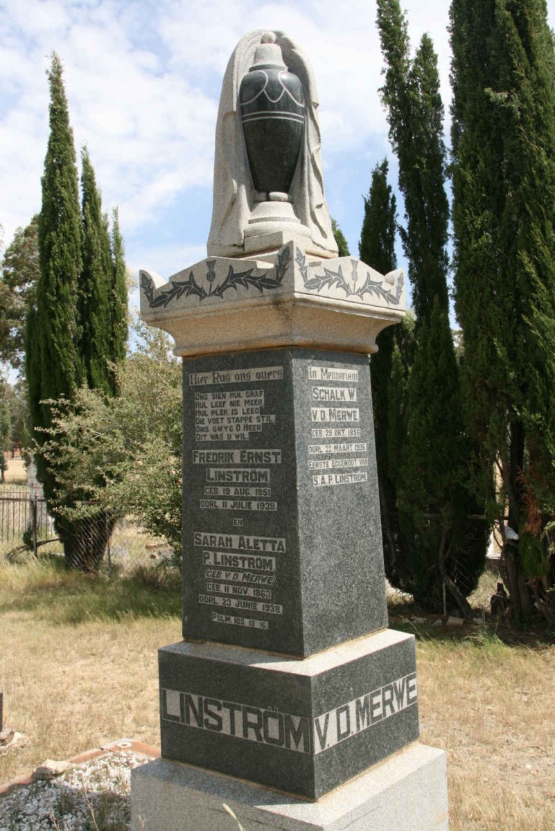 LINSTRÖM Fredrik Ernst 1851-1938 &amp; Sarah Aletta formerly V.D. MERWE nee V.D. MERWE 1863-1938 :: MERWE Schalk, v.d. 1856-1906