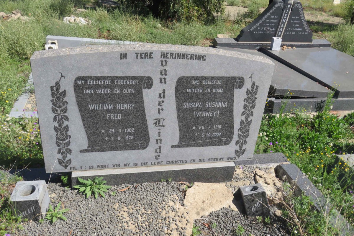 LINDE William Henry Fred, van der 1902-1978 &amp; Susara Susanna VERWEY 1916-2004