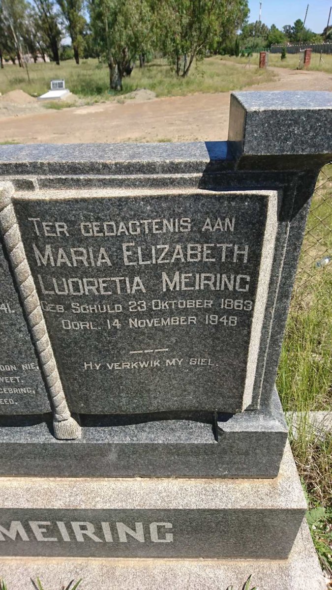 MEIRING Dirk Hendrik 1863-1941 &amp; Maria Elizabeth Luoretia SCHULD 1863-1948
