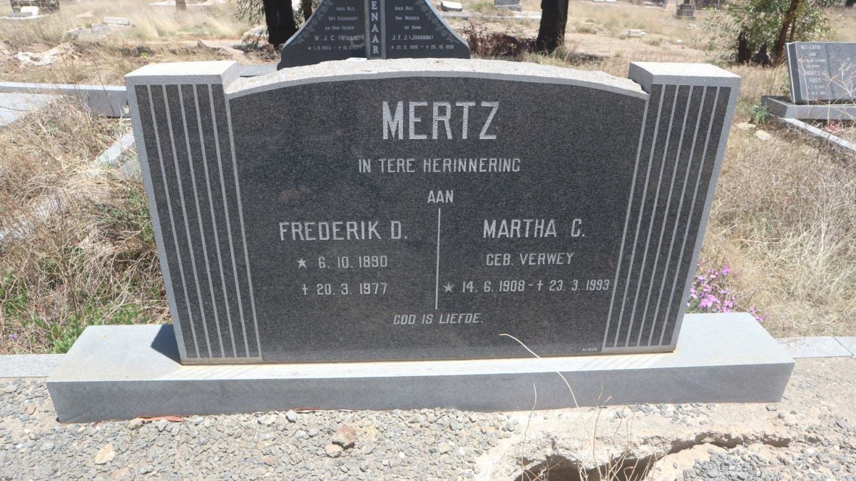 MERTZ Frederik D. 1890-1977 &amp; Martha C. VERWEY 1908-1993
