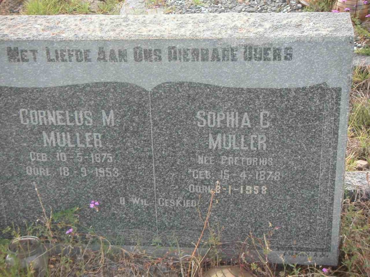 MULLER Cornelius M. 1875-1953 &amp; Sophia C. PRETORIUS 1878-1958