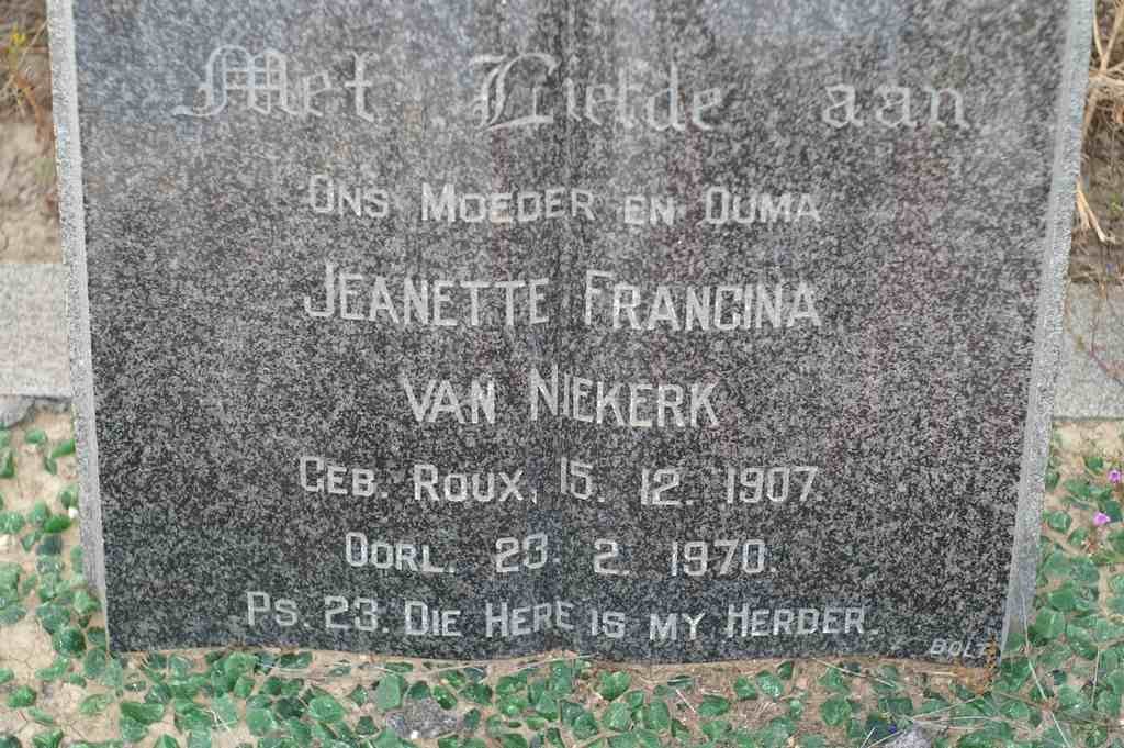 NIEKERK Jeanette Francina, van nee ROUX 1907-1970