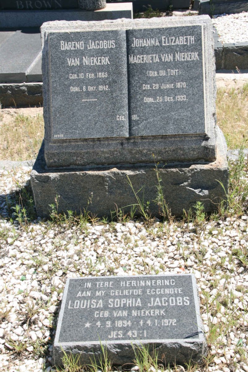 NIEKERK Barend Jacobus, van 1865-1942 &amp; Johanna Elizabeth Magerieta DU TOIT 1870-1933