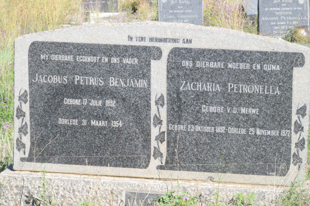 NIEKERK Jacobus Petrus Benjamin 1892-1954 &amp; Zacharia Petronella V.D. MERWE 1892-1972