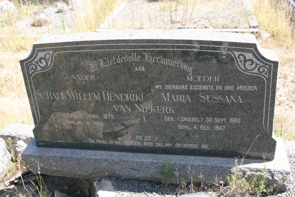 NIEKERK Schalk Willem Hendrik, van 1879-1958 &amp; Maria Sussana GRIESEL 1880-1947