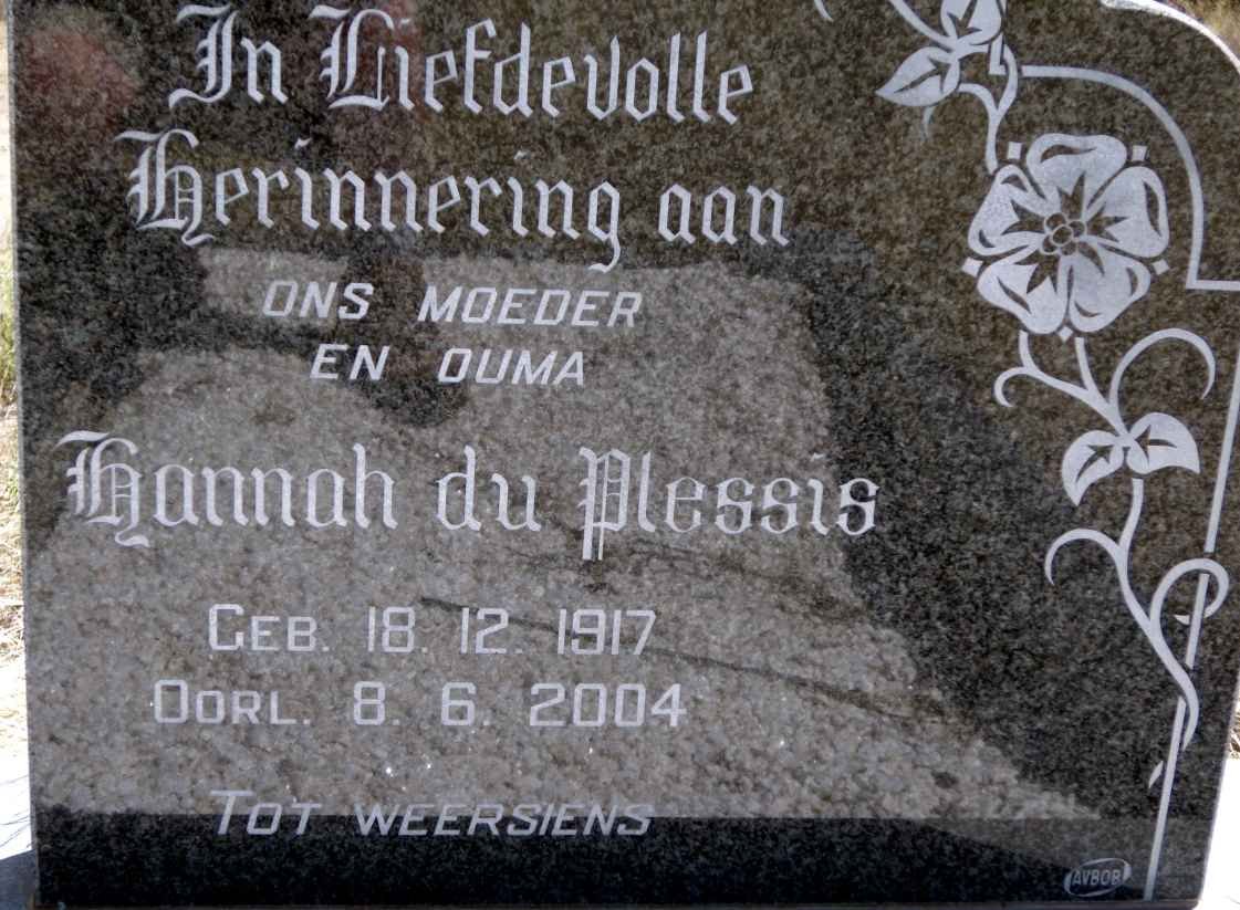 PLESSIS Hannah, du 1917-2004