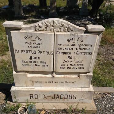 ROUX Albertus Petrus 1888-1974 &amp; Gerbrecht Christina JACOBS 1892-1931