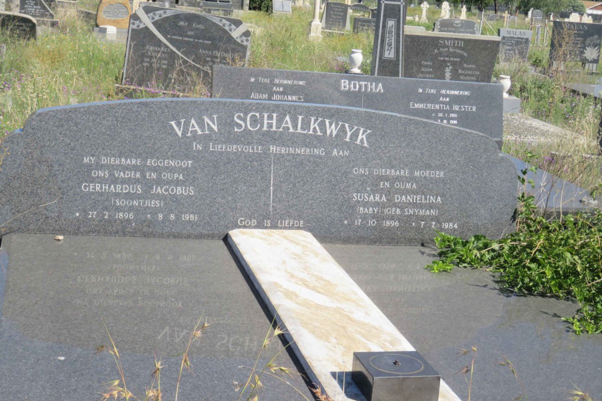 SCHALKWYK Gerhardus Jacobus, van 1896-1981 &amp; Susara Danielina SNYMAN 1896-1984