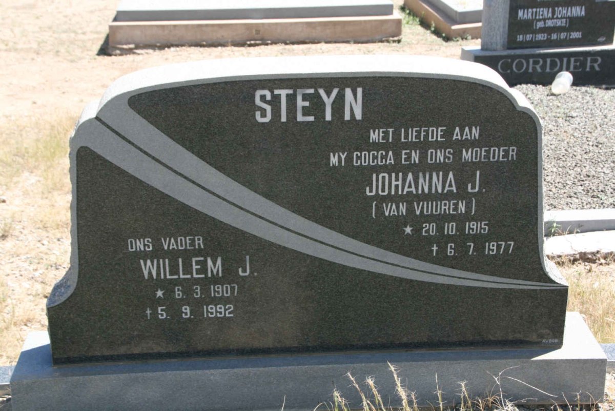 STEYN Willem J. 1907-1992 &amp; Johanna J. VAN VUUREN 1915-1977