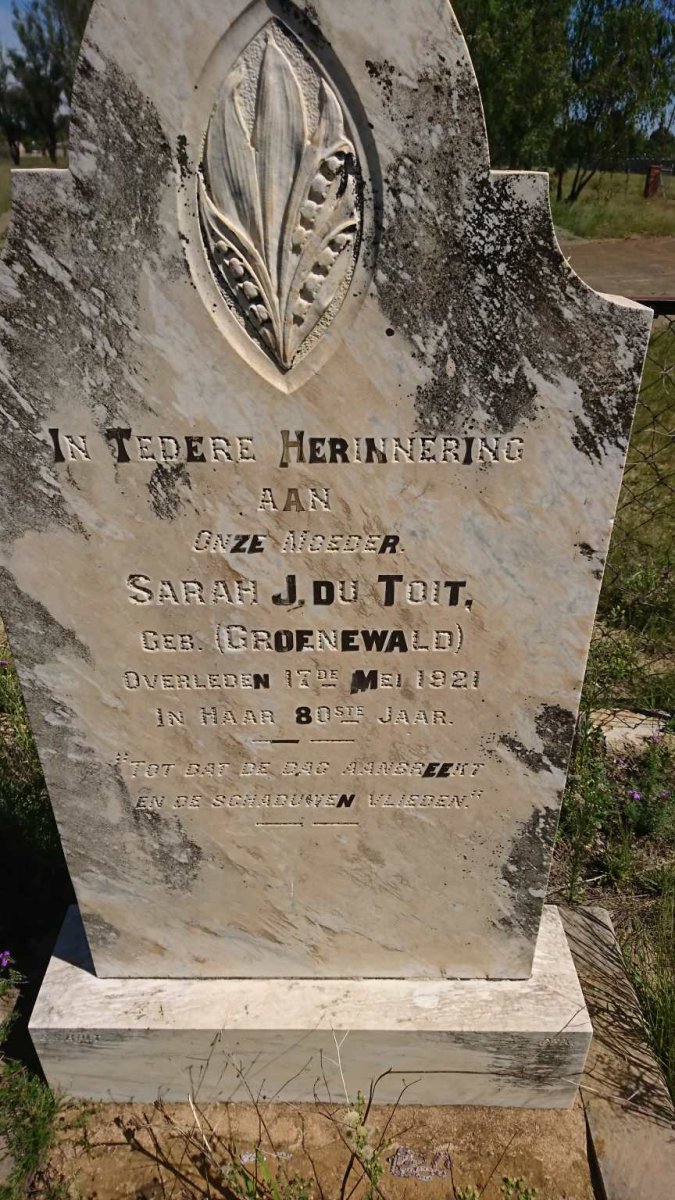 TOIT Sarah J., du nee GROENEWALD -1921