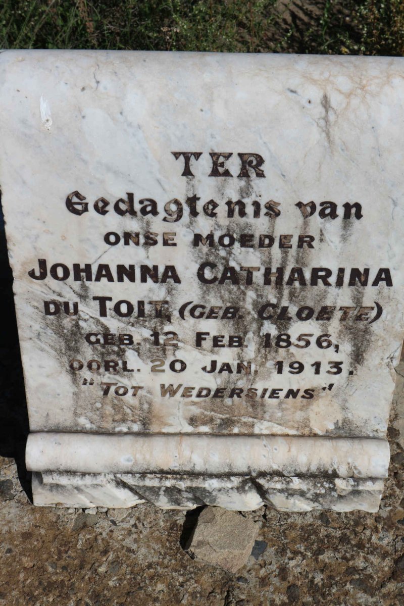 TOIT Johanna Catharina, du nee CLOETE 1856-1913