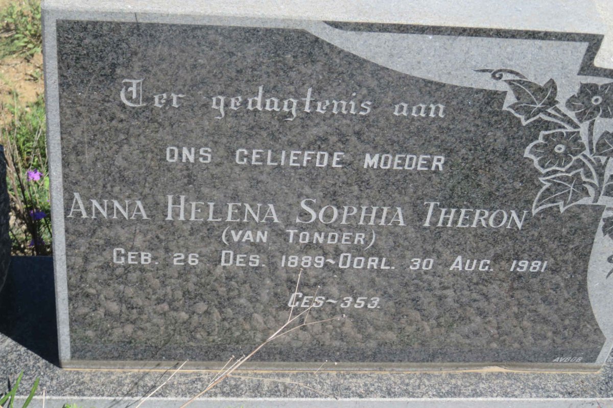 THERON Thomas Arnoldus 1880-1947 &amp; Anna Helena Sophia VAN TONDER 1889-1981