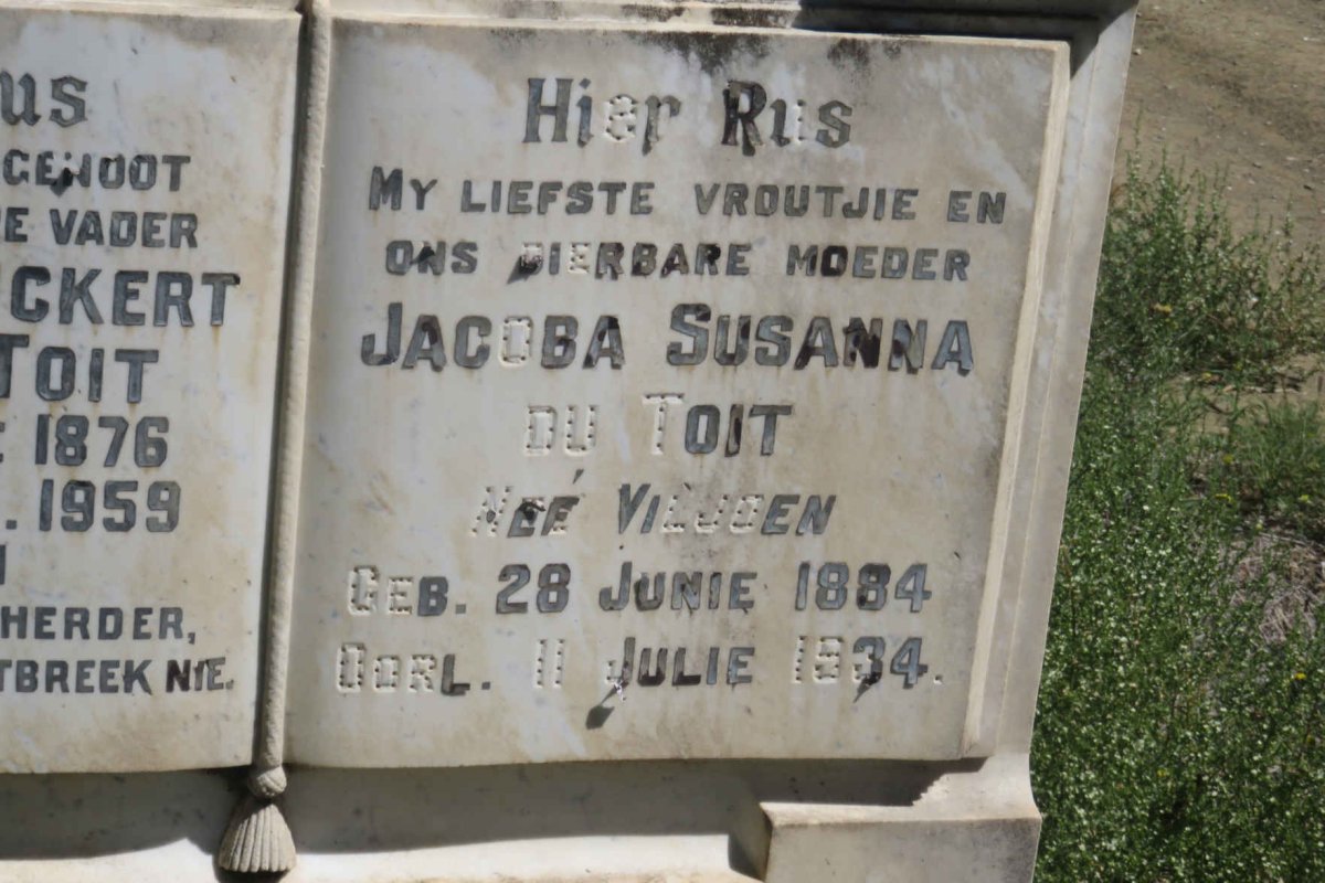 TOIT Jacobus Ockert Dirk, du 1876-1959 &amp; Jacoba Susanna VILJOEN 1884-1934