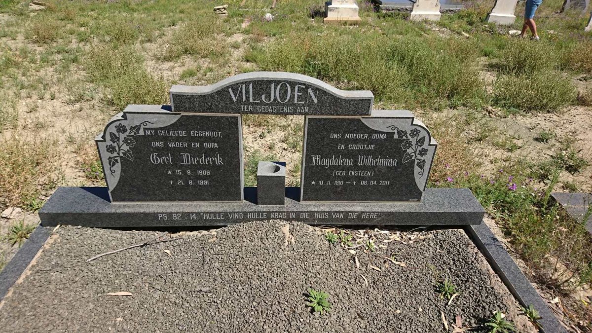 VILJOEN Gert Diederik 1909-1991 &amp; Magdalena Wilhelmina EKSTEEN 1910-2011