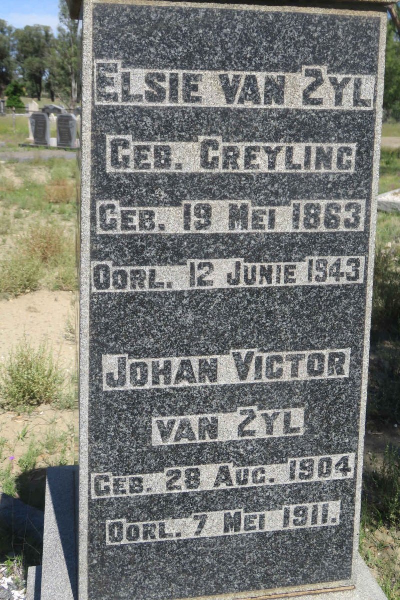 ZYL Jacobus Albertus, van 1863-1932 &amp; Elsie GREYLING 1863-1943 :: VAN ZYL Johan Victor 1904-1911