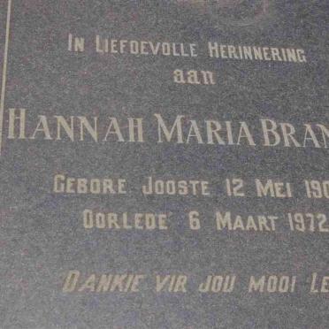 BRANDT Hannah Maria nee JOOSTE 1904-1972