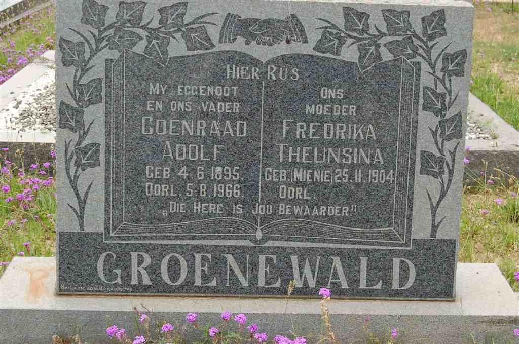 GROENEWALD Coenraad Adolf 1895-1966 &amp; Fredrika Theunsina MIENIE 1904-