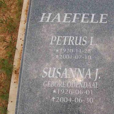 HAEFELE Petrus L. 1920-2001 &amp; Susanna J. ODENDAAL 1926-2004
