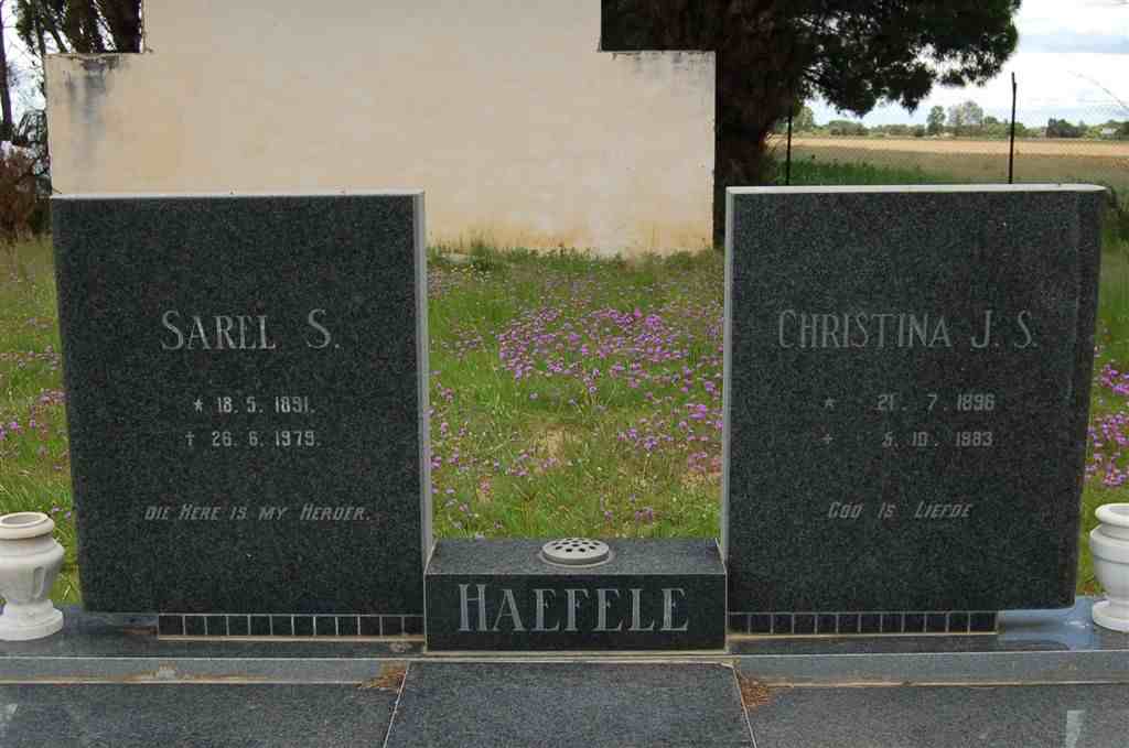 HAEFELE Sarel S. 1891-1979 &amp; Christina J.S. 1896-1983