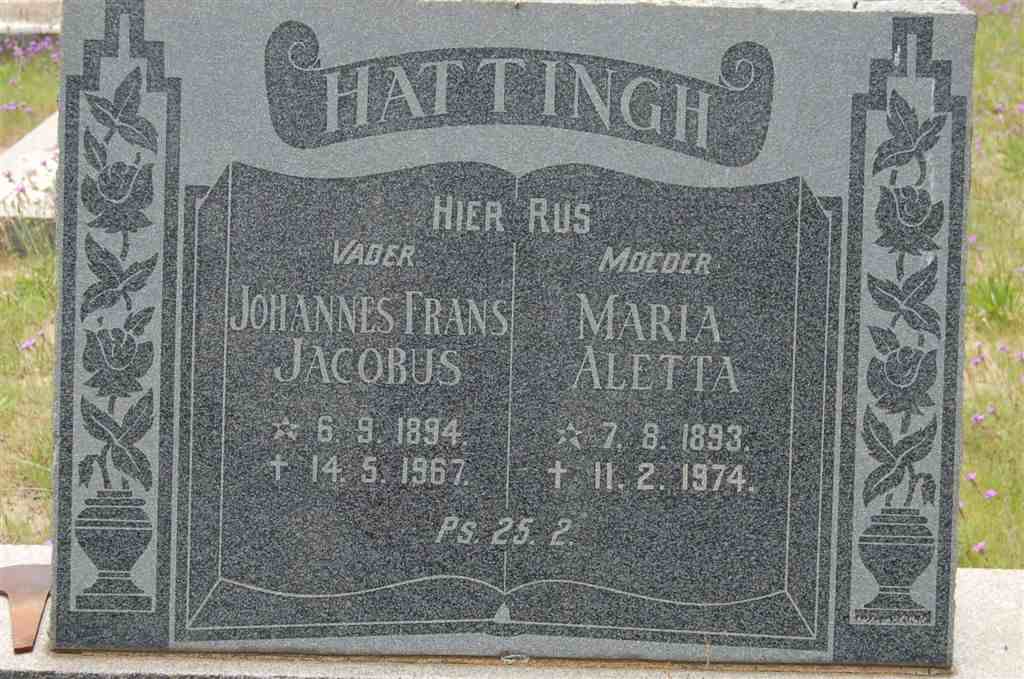 HATTINGH Johannes Frans Jacobus 1894-1967 &amp; Maria Aletta 1893-1974