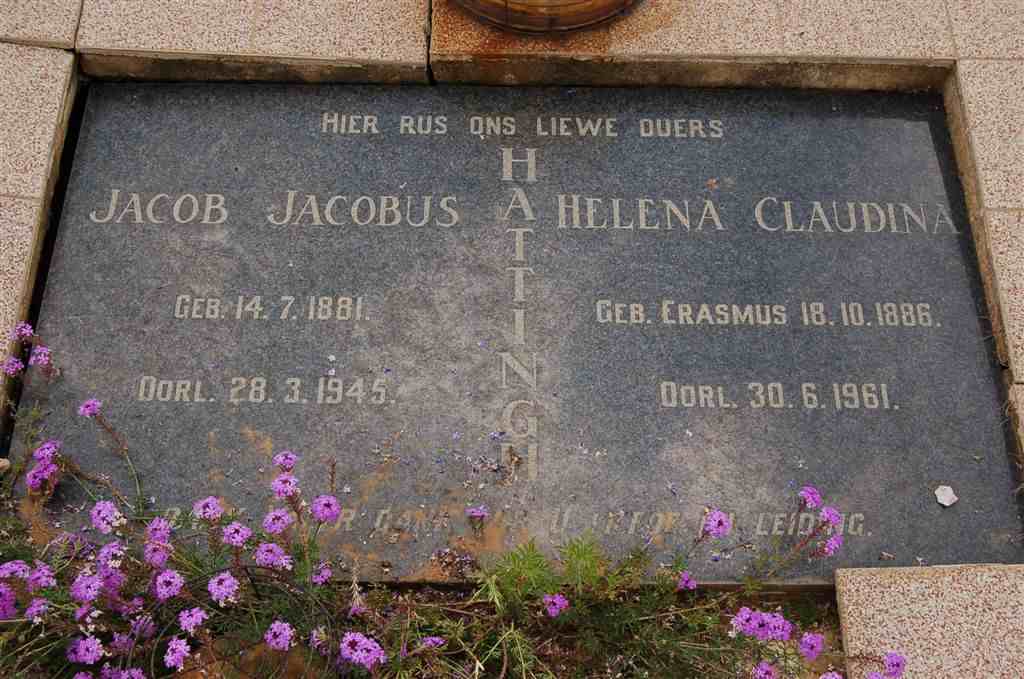 HATTINGH Jacob Jacobus 1881-1945 &amp; Helena Claudina ERASMUS 1886-1961