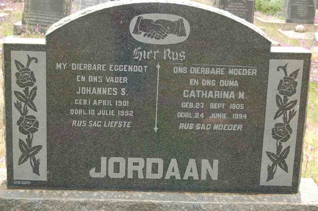 JORDAAN Johannes S. 1901-1952 &amp; Catharina M. 1905-1994