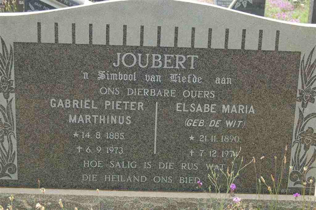 JOUBERT Gabriel Pieter Marthinus 1885-1973 &amp; Elsabe Maria DE WIT 1890-1974