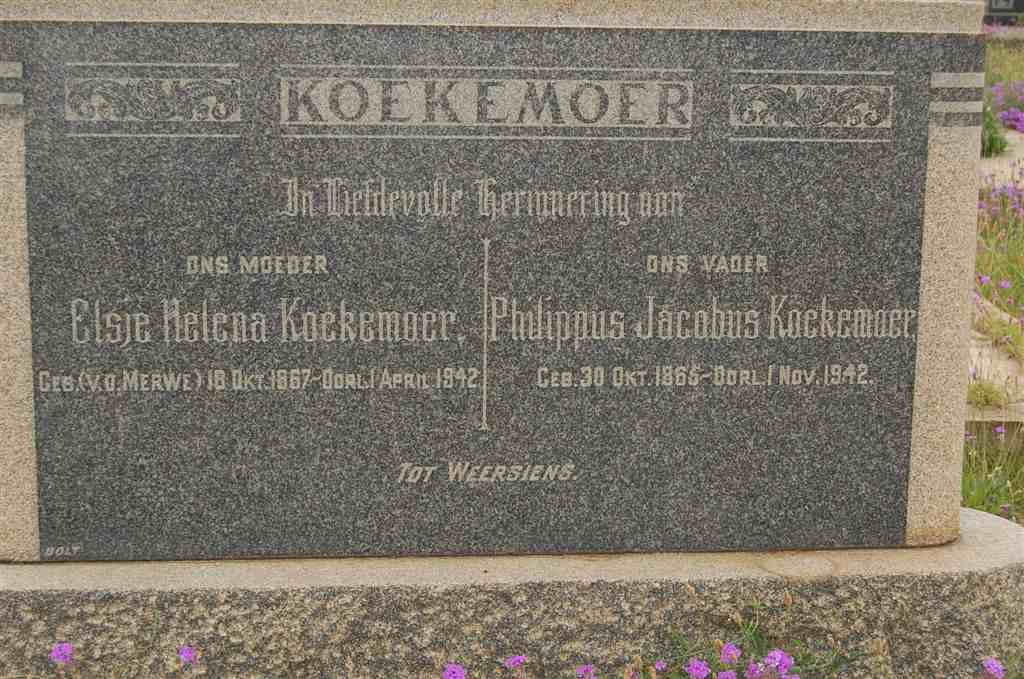 KOEKEMOER Philippus Jacobus 1865-1942 &amp; Elsje Helena V.D. MERWE 1867-1942