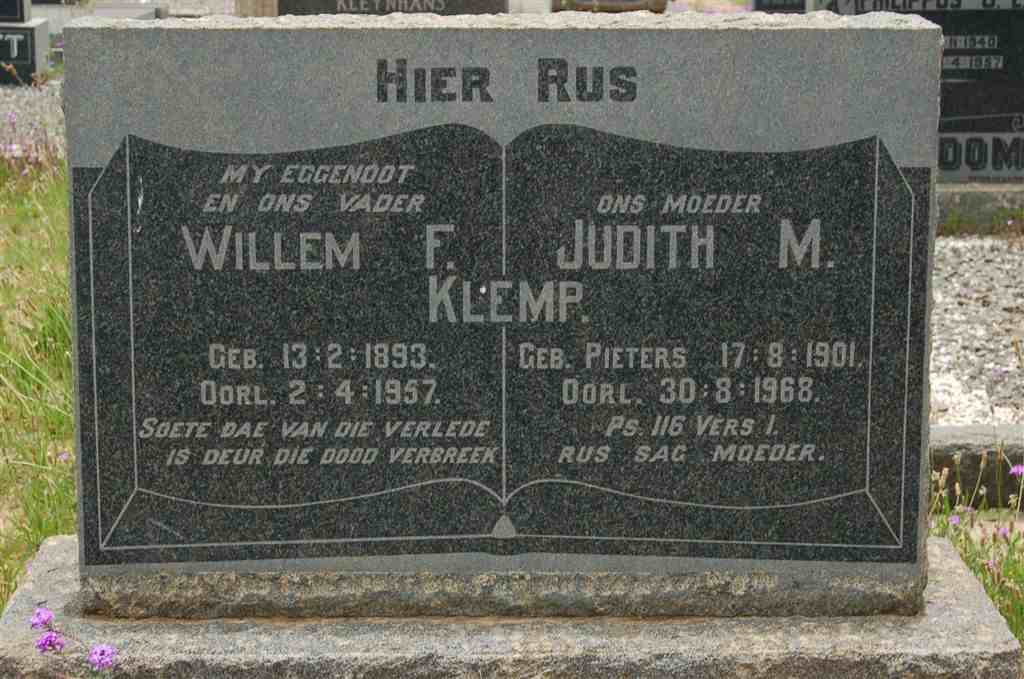 KLEMP Willem F. 1893-1957 &amp; Judith M. PIETERS 1901-1968
