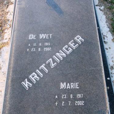 KRITZINGER De Wet 1915-2002 & Marie 1917-2002