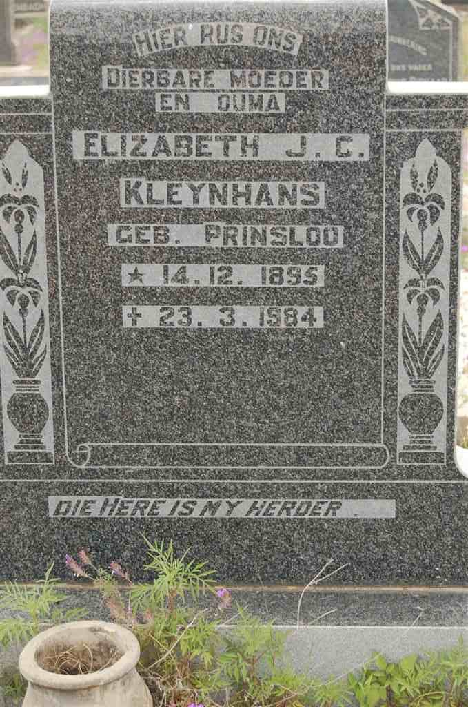 KLEYNHANS Elizabeth J.C. nee PRINSLOO 1895-1984