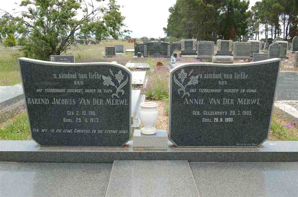 MERWE Barend Jacobus, van der 1911-1973 &amp; Annie GELDENHUYS 1905-1980