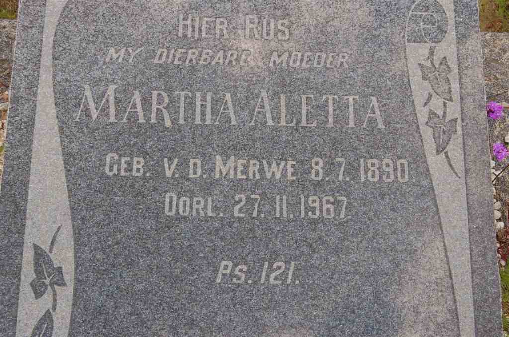 MERWE Martha Aletta, v.d. 1890-1967