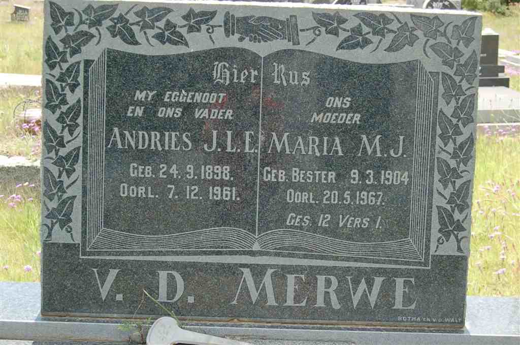 MERWE Andries J.L.E. 1898-1961, v.d. &amp; Maria M.J. BESTER 1904-1967