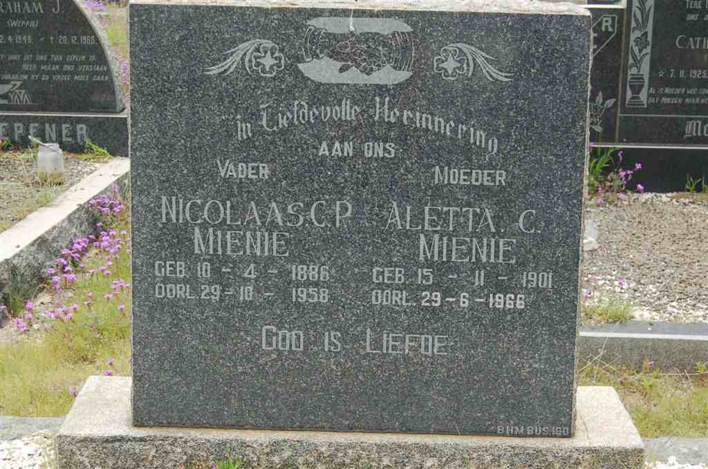 MIENIE Nicolaas C.P. 1886-1958 &amp; Aletta C. 1901-1966