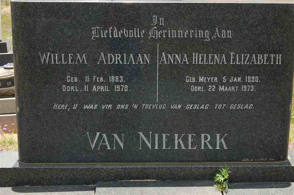 NIEKERK Willem Adriaan 1883-1978 &amp; Anna Helena Elizabeth MEYER 1890-1973
