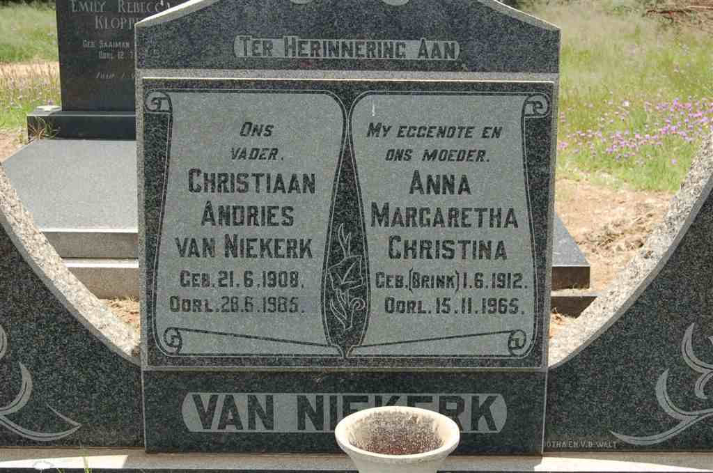 NIEKERK Christiaan Andries, van 1908-1985 &amp; Anna Margaretha Christina BRINK  1912-1965