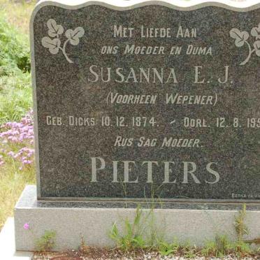 PIETERS Susanna E.J., voorheen WEPENER, nee DICKS 1874-1958
