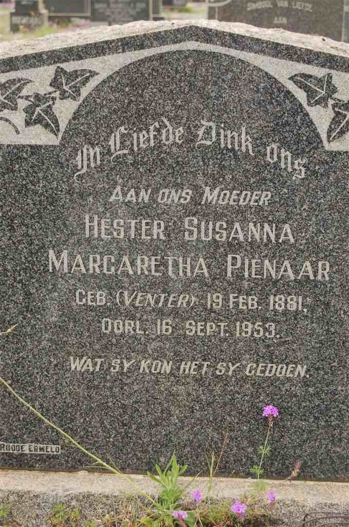 PIENAAR Hester Susanna Margaretha nee VENTER 1881-1953