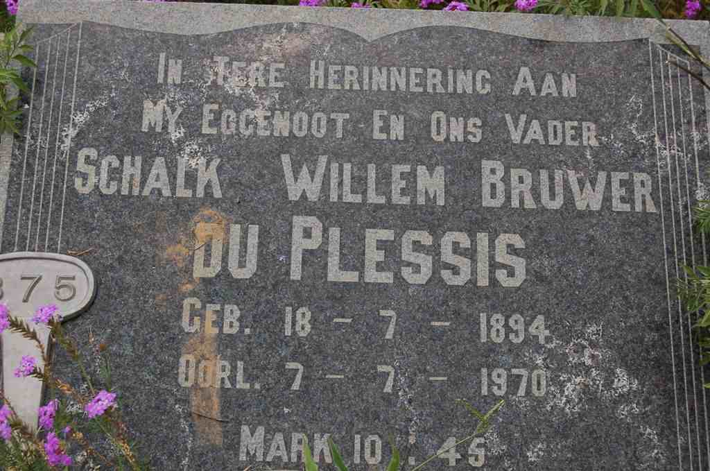 PLESSIS Schalk Willem Bruwer, du 1894-1970