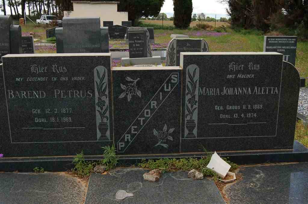 PRETORIUS Barend Petrus 1877-1969 &amp; Maria Johanna Aletta GROUS 1889-1974