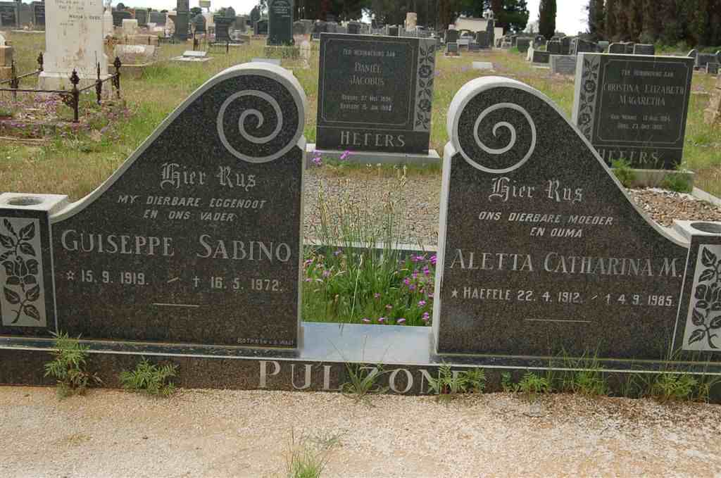 PULZONE Guiseppe Sabino 1919-1972 &amp; Aletta Catharina M. HAEFELE 1912-1985