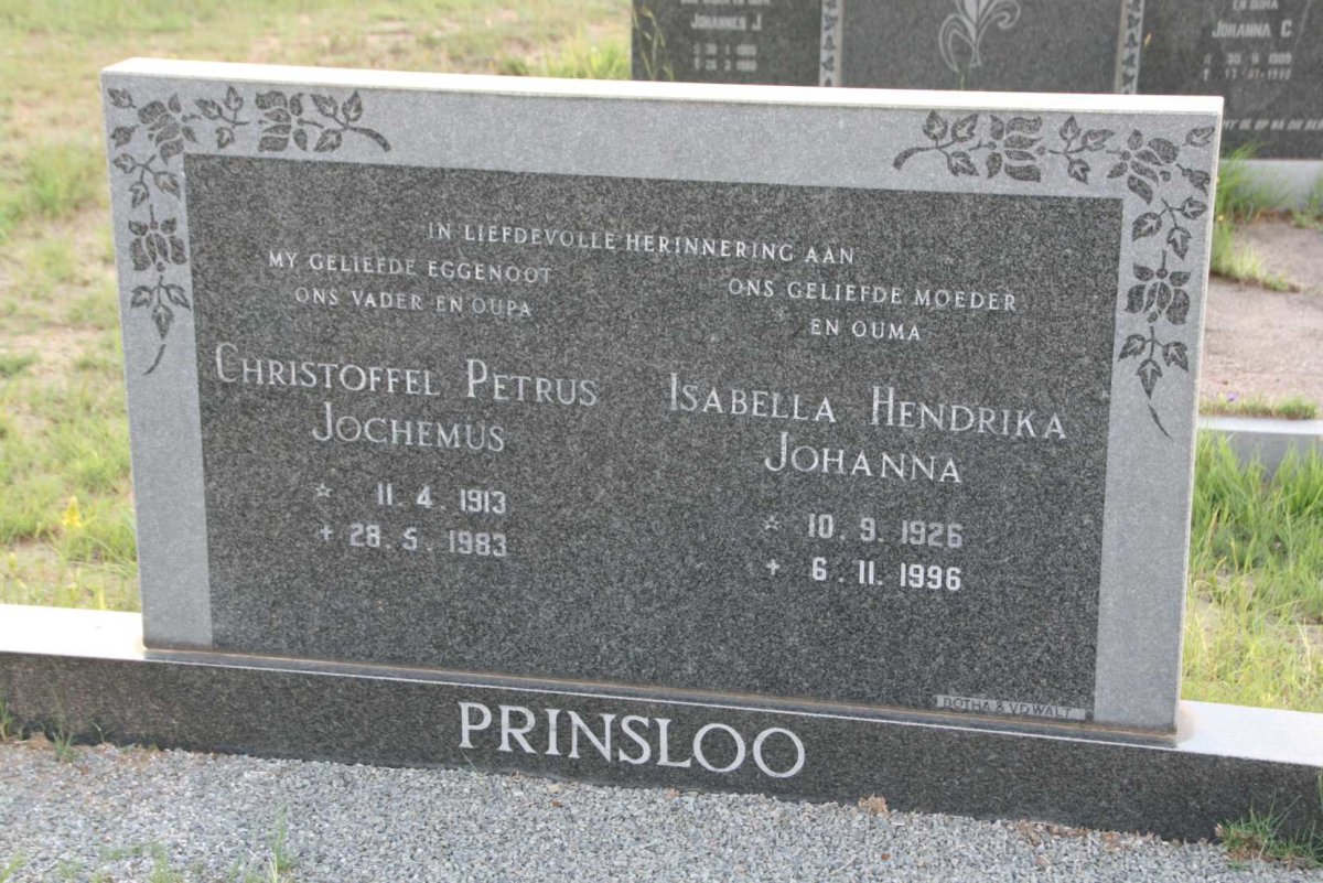 PRINSLOO Christoffel Petrus Jochemus 1913-1983 &amp; Isabella Hendrika Johanna 1926-1996