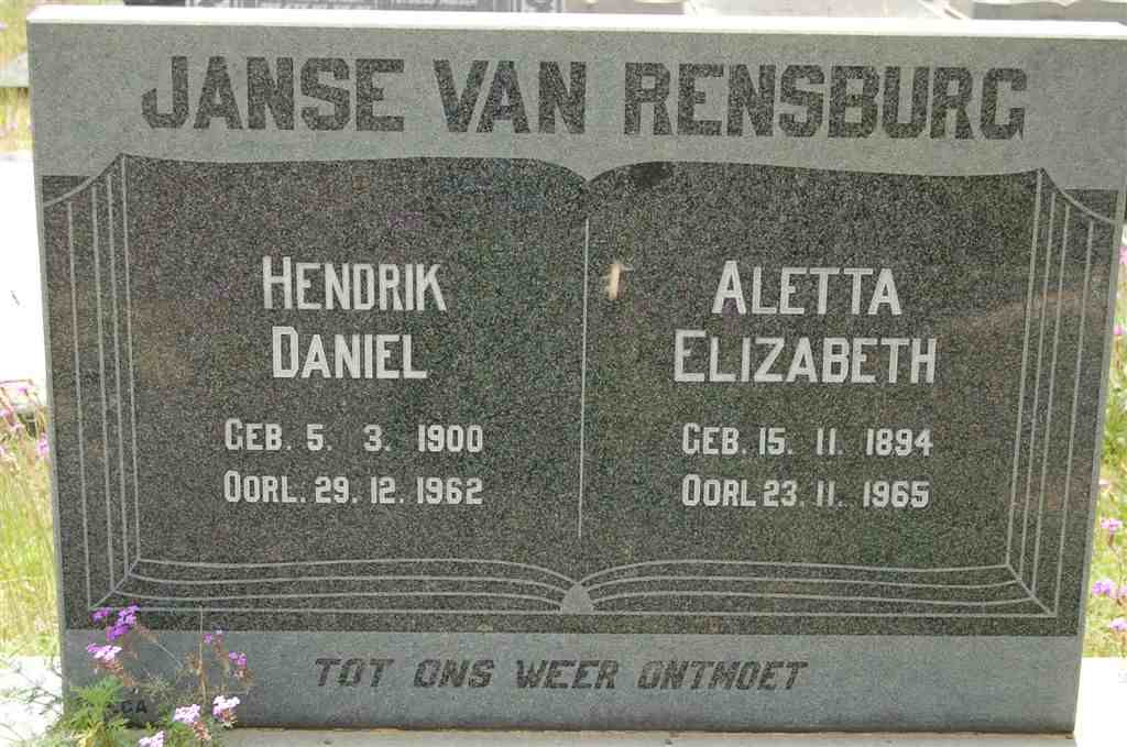 RENSBURG Hendrik Daniel, Janse van 1900-1962 &amp; Aletta Elizabeth 1894-1965