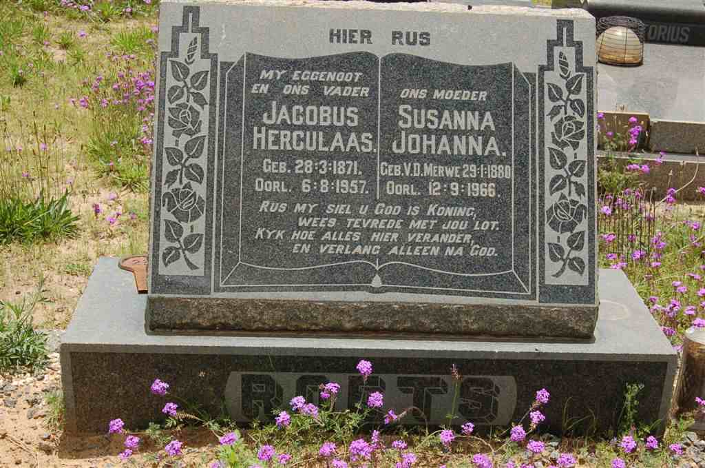 ROETS Jacobus Herculaas 1871-1957 &amp; Susanna Johanna V.D. MERWE 1880-1966