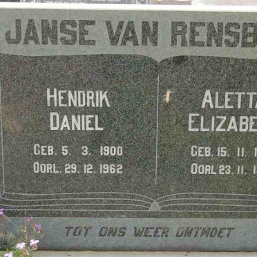 RENSBURG Hendrik Daniel, Janse van 1900-1962 &amp; Aletta Elizabeth 1894-1965