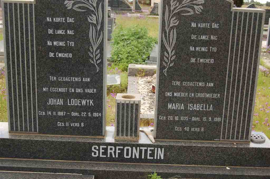 SERFONTEIN Johan Lodewyk 1887-1964 &amp; Maria Isabella 1895-1981