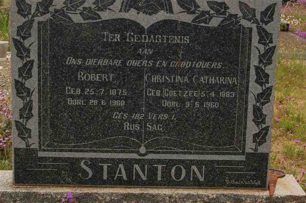 STANTON Robert 1875-1960 &amp; Christina Catharina COETZEE 1883-1960